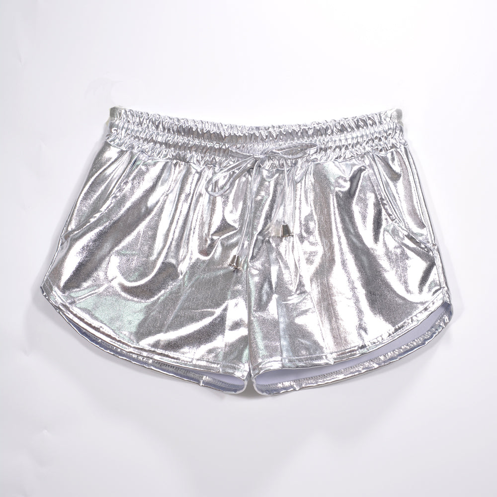 Ensemble en tissu métallisé uni assorti short en dentelle élastique pantalon en cuir pantalon en cuir verni vêtements sexy pour femmes