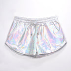 Ensemble en tissu métallisé uni assorti short en dentelle élastique pantalon en cuir pantalon en cuir verni vêtements sexy pour femmes