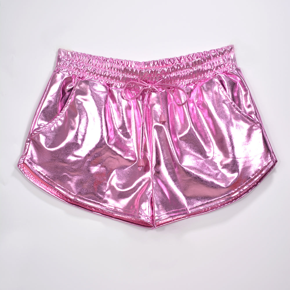 Ensemble en tissu métallisé uni assorti short en dentelle élastique pantalon en cuir pantalon en cuir verni vêtements sexy pour femmes