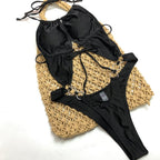 Maillot de bain une pièce pour femme, couleur unie, à lacets, sexy, bikini
