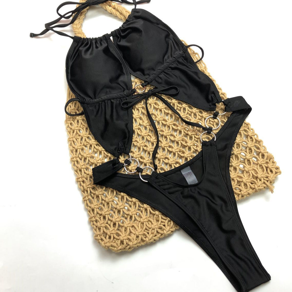 Maillot de bain une pièce pour femme, couleur unie, à lacets, sexy, bikini