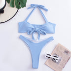Bikini Split Swimsuit Women Gathered Solid Color Nylon Swimsuit Bizarrerie