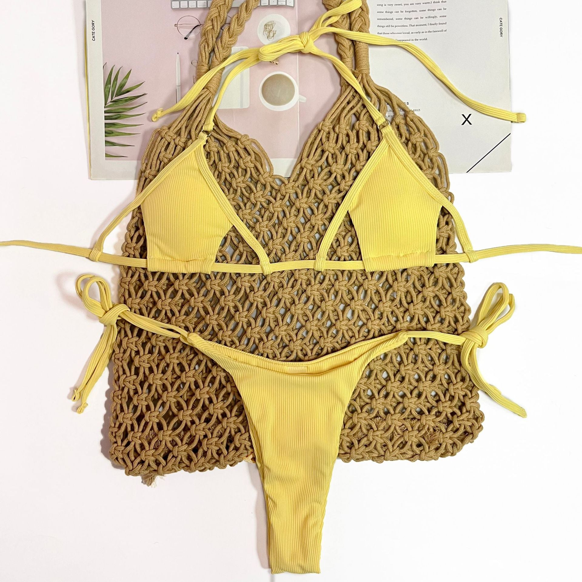 Swimsuit Special Fabric Sunken Stripe Strap Sexy Three Piece Suit Bikini Swimsuit Women Summer Feeling