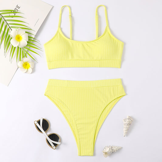 Bikini de cintura alta con rayas hundidas para mujer