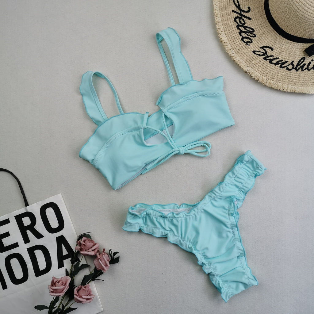 Maillot de bain imprimé multicolore pour femme, bikini frais, en dentelle fendue