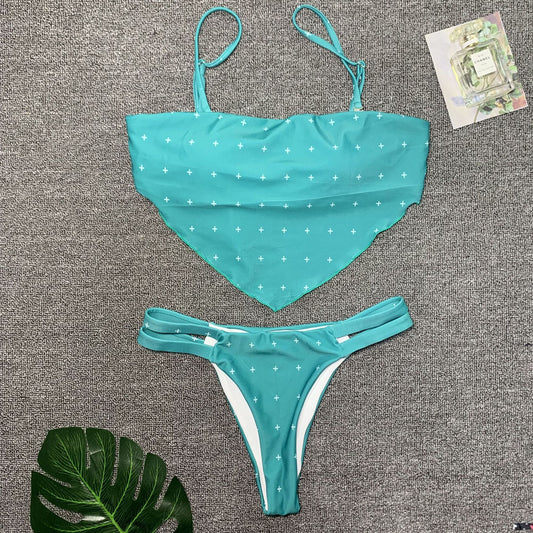 Traje de baño con bolsillo en el pecho, estampado, bikini sexy para mujer, traje de baño dividido multicolor