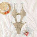 Maillot de bain une pièce couleur unie sexy à fente haute pour femme