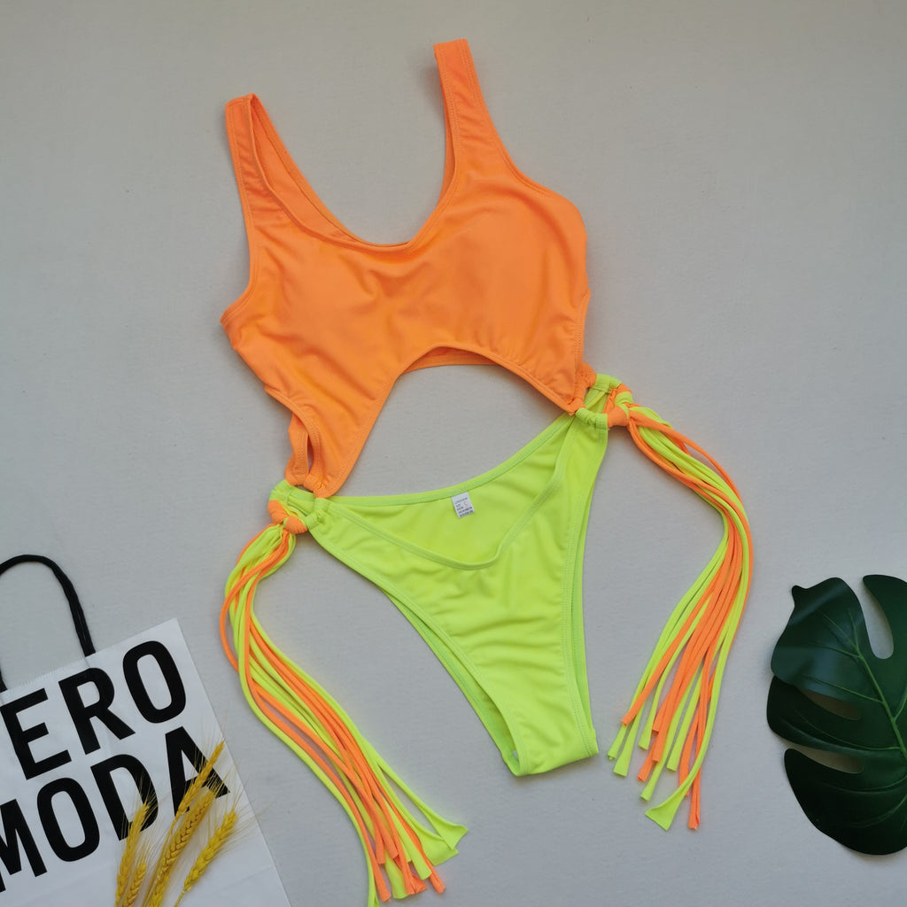 Traje de baño Traje de baño Una pieza Borla de color en contraste Traje de baño de una pieza sexy
