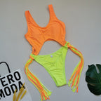Traje de baño Traje de baño Una pieza Borla de color en contraste Traje de baño de una pieza sexy