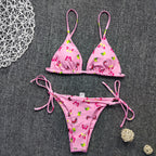 Color Blooming Printed Bikini Sexy Lace up Double Sided Fabric Women Swimsuit Bikini FallowDeer
