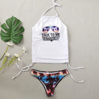 Maillot de bain à lacets imprimé cocotiers, bikini conservateur couvrant le ventre pour femme