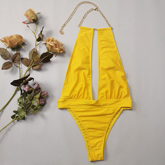 One Piece Swimsuit Sexy Backless Metal Chain Bikini Bikini Women