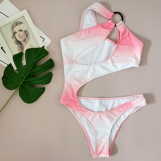 Traje de baño de una pieza con aros y estampado floral rosa, sexy, con aberturas laterales