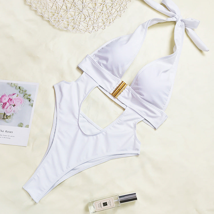Bikini de una pieza con escote en V profundo y hebilla para mujer
