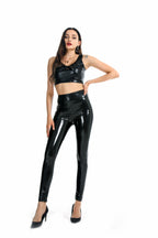 Leggings adhésifs à effet miroir, taille haute, en similicuir, nacrés, colorés, rouges et noirs, pantalon pour femme