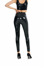 Leggings adhésifs à effet miroir, taille haute, en similicuir, nacrés, colorés, rouges et noirs, pantalon pour femme