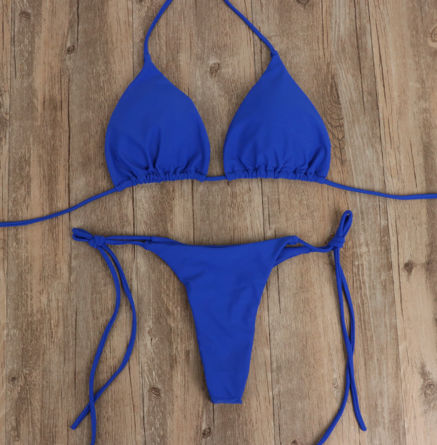 Traje de baño de bikini de color sólido con tirantes, sexy, de tela de poliéster y almohadilla para el pecho.