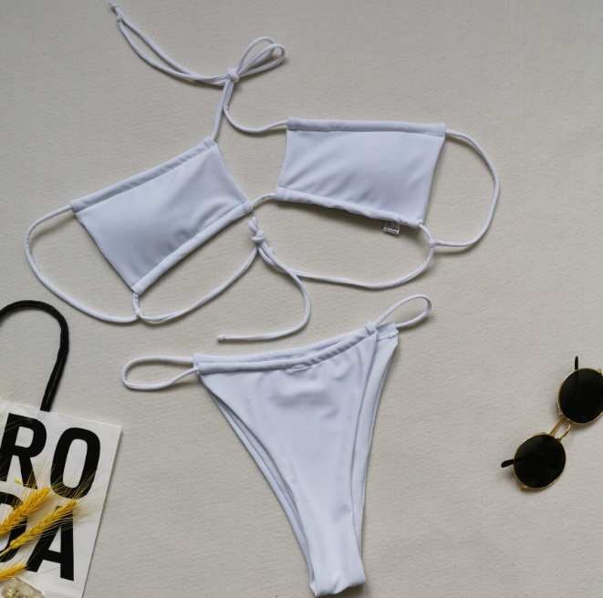 Traje de baño Bikini con cordón Push up Sexy Color sólido Mujeres Fisión Traje de baño