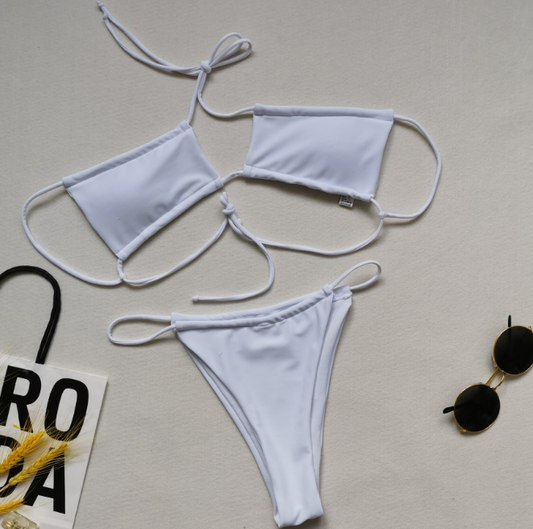 Traje de baño Bikini con cordón Push up Sexy Color sólido Mujeres Fisión Traje de baño