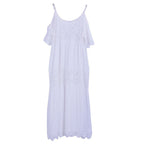 Rayon Stitching Lace Embroidery Beach Cover up Sexy Sling Dress Seaside Bikini Cover FlowWhite