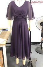 Summer Solid Color V Neck Waist Trimming Casual Swing Dress KAIXUAN