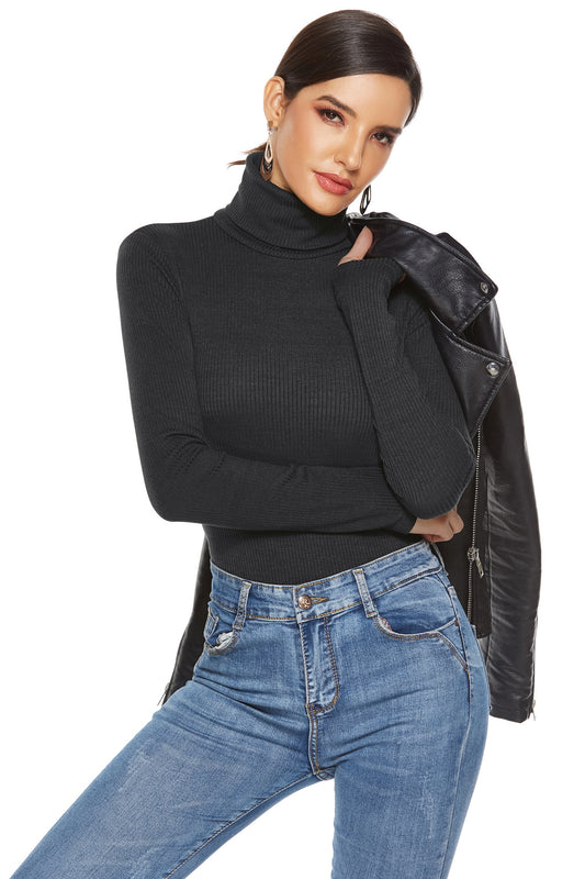 Autumn Winter Women Clothing Sweater Long Sleeve Turtleneck Slim Bottoming Shirt Solid Color Triangle Sexy Knitted Jumpsuit