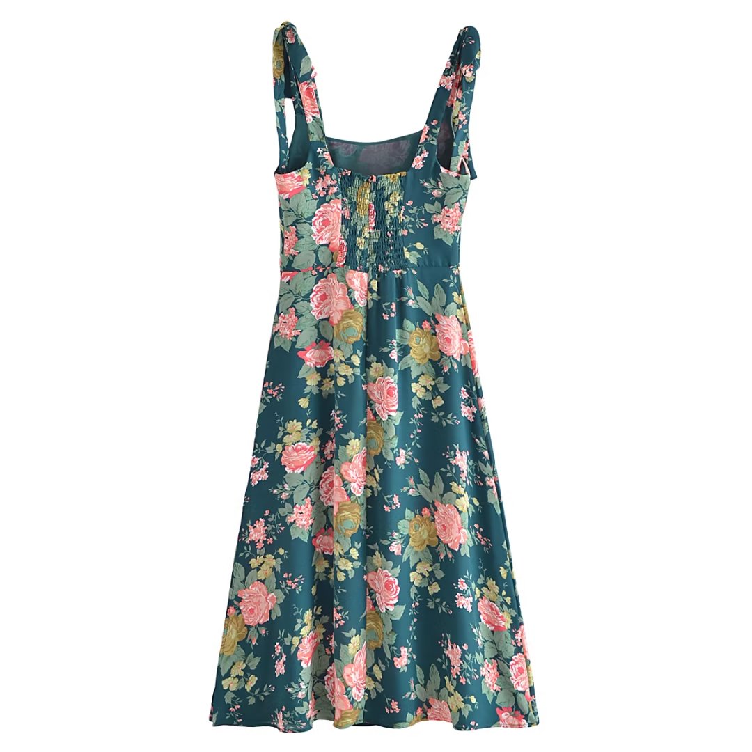 Side Slit Sexy Lace up Strap Dress Autumn Winter High Waist Slimming Broken Floral Decorations A line Dress