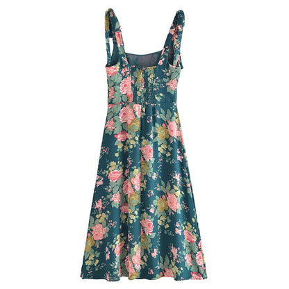 Side Slit Sexy Lace up Strap Dress Autumn Winter High Waist Slimming Broken Floral Decorations A line Dress