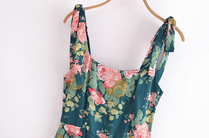 Side Slit Sexy Lace up Strap Dress Autumn Winter High Waist Slimming Broken Floral Decorations A line Dress