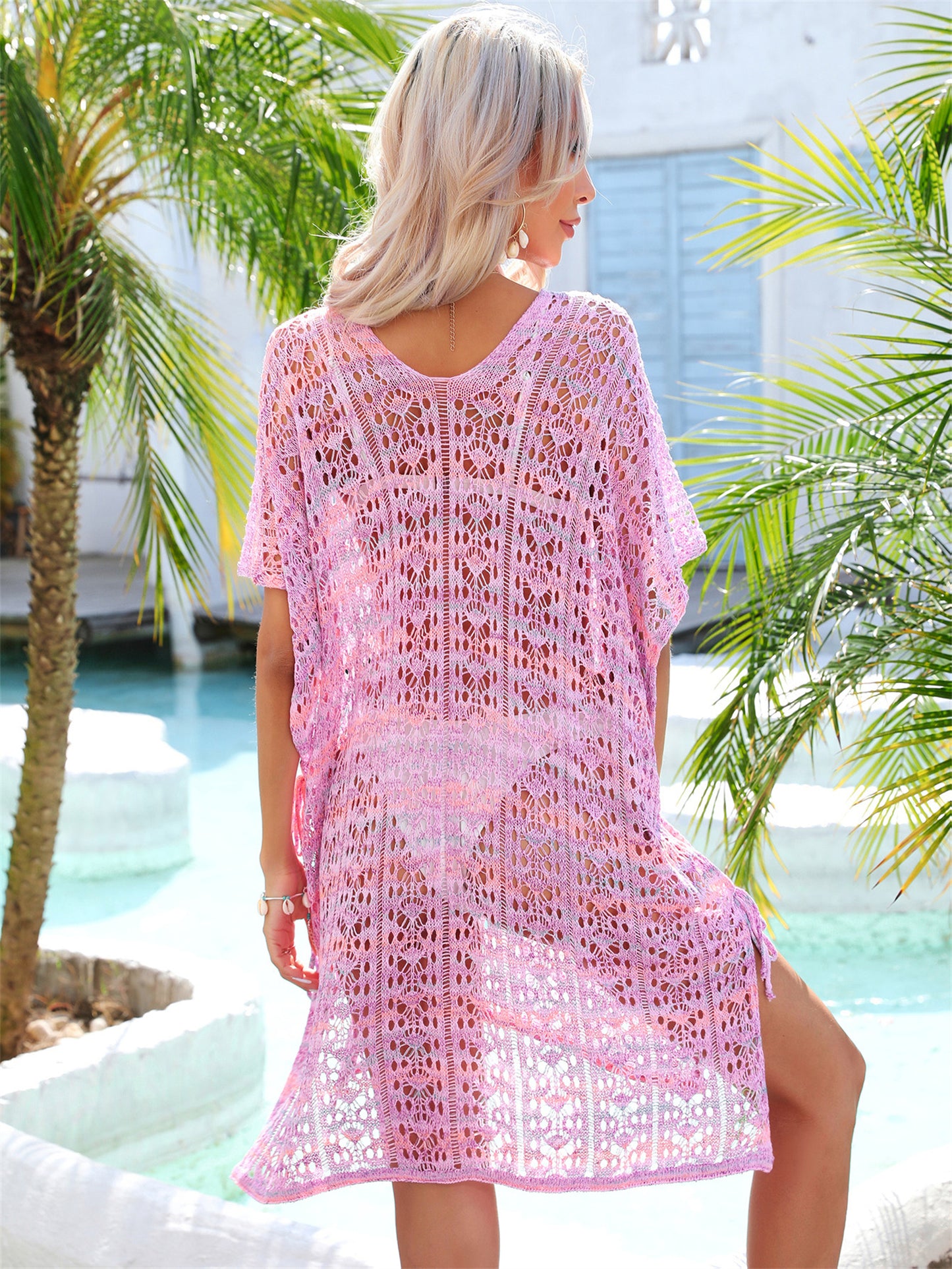 Summer Loose Beach Shirt Stitching Hollow Out Cutout Sweater Beach Cover Up