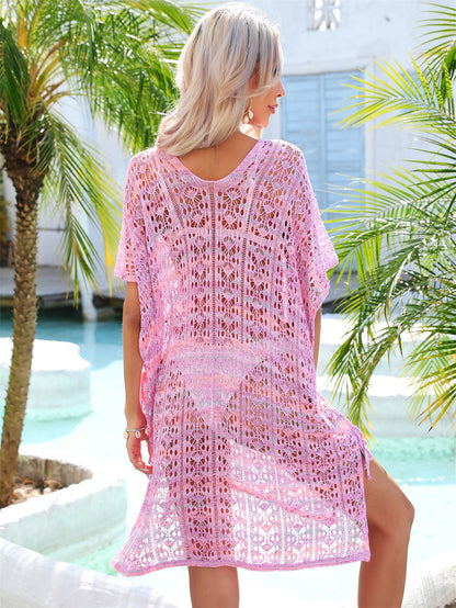 Summer Loose Beach Shirt Stitching Hollow Out Cutout Sweater Beach Cover Up