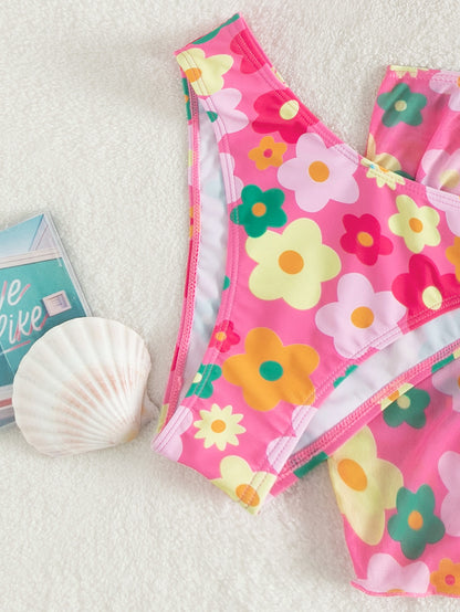 Traje de baño para mujer, bikini dividido, fruncido, soporte de acero, falda corta, traje de baño de tres piezas