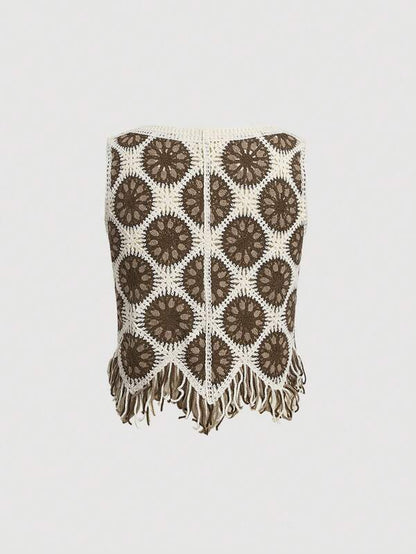 Women New Spring and Autumn Crocheted Hollow Tassel Short Vest Top Crochet hook