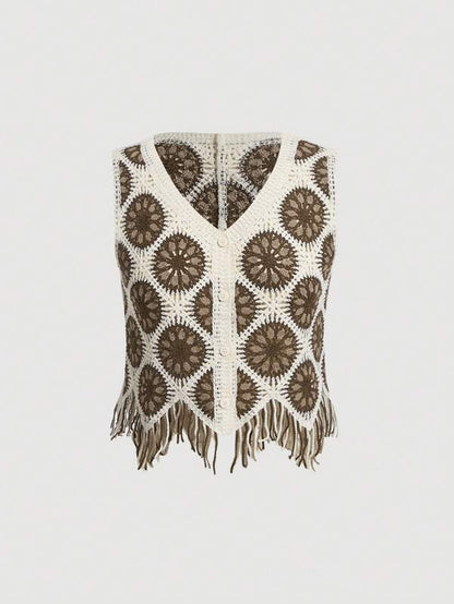 Women New Spring and Autumn Crocheted Hollow Tassel Short Vest Top Crochet hook
