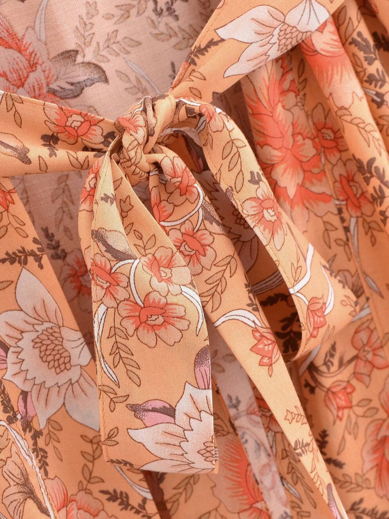 Cárdigan estampado de rayón, mangas sueltas, kimono corto con cordones