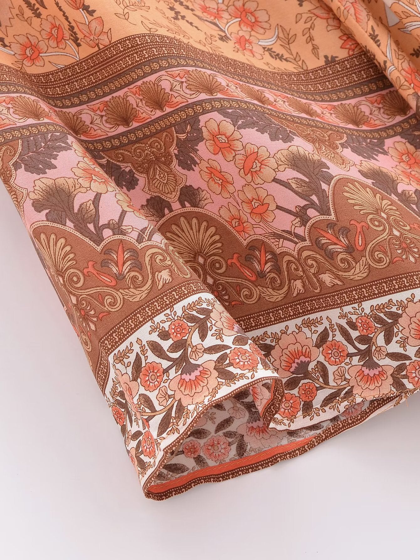 Cárdigan estampado de rayón, mangas sueltas, kimono corto con cordones