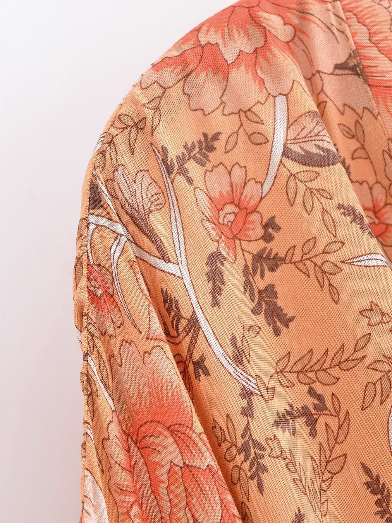 Cárdigan estampado de rayón, mangas sueltas, kimono corto con cordones