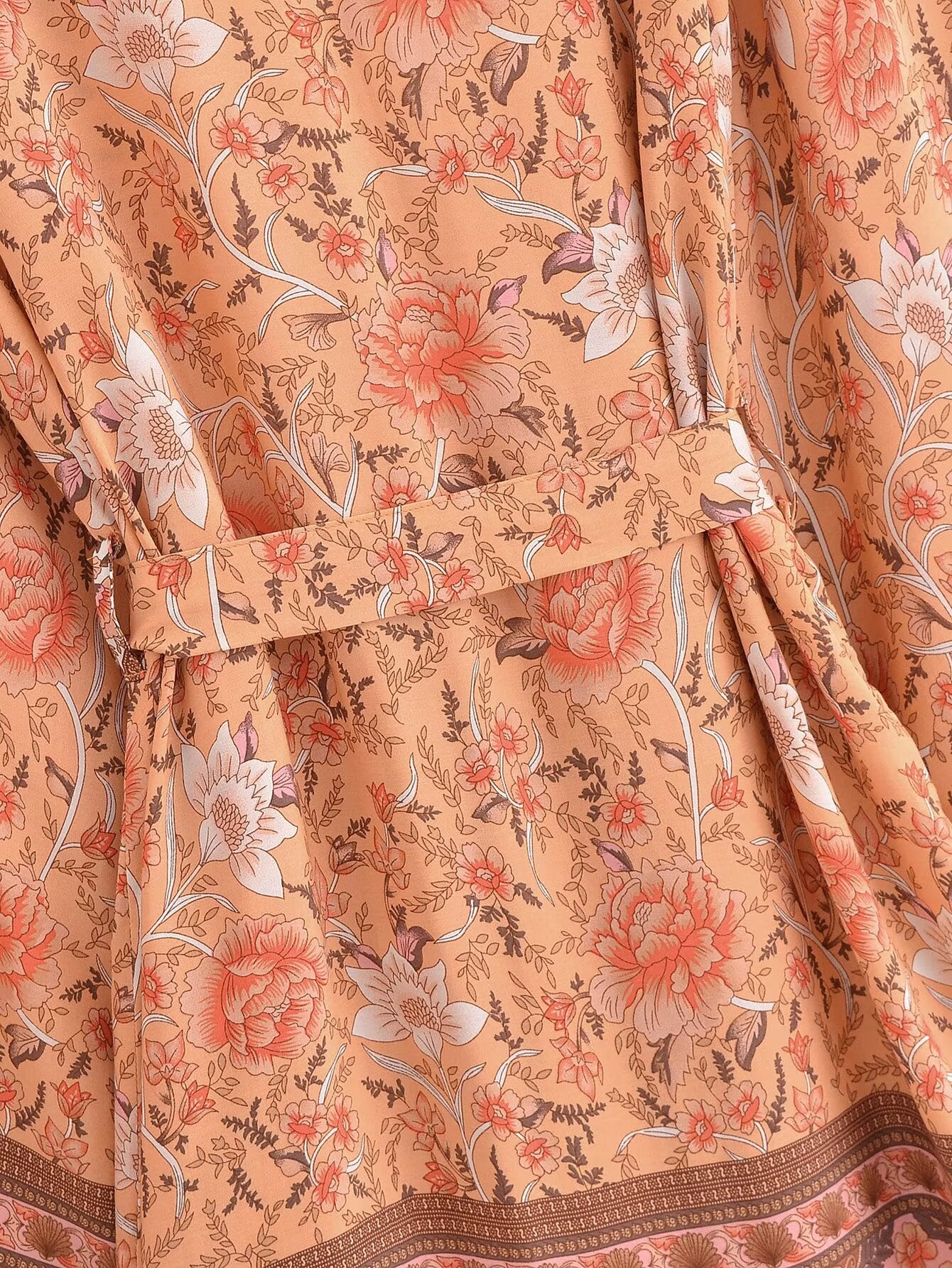 Cárdigan estampado de rayón, mangas sueltas, kimono corto con cordones