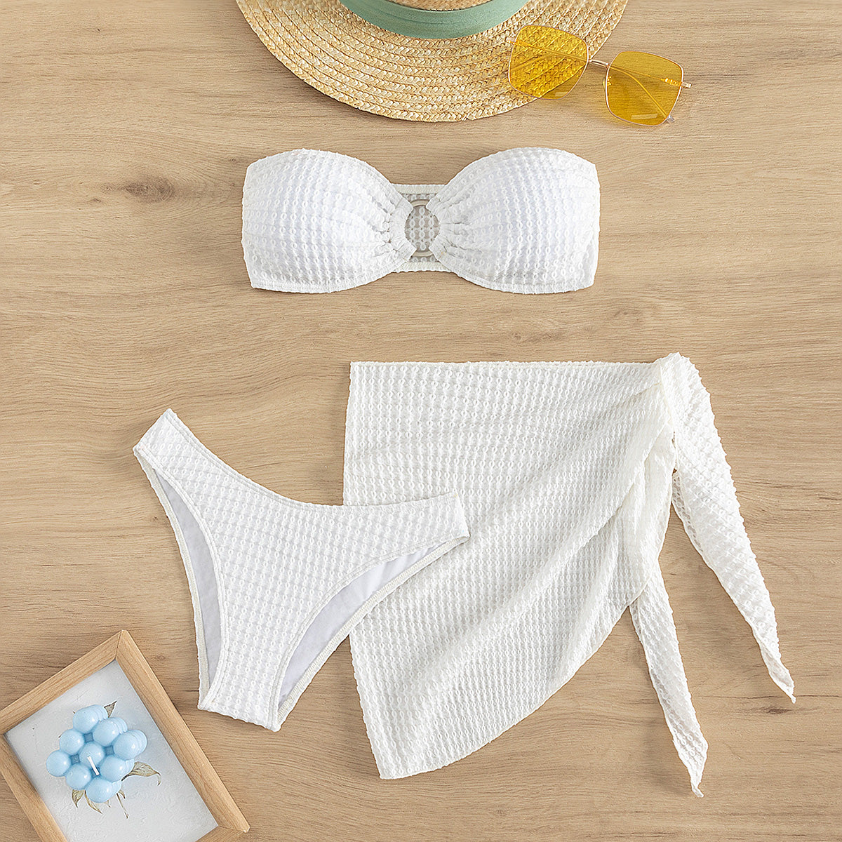 Traje de baño para mujer, bikini sexy blanco con sujetador, traje de baño retro dividido