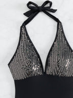 Maillot de bain une pièce pour femme, dos nu, sexy, à paillettes