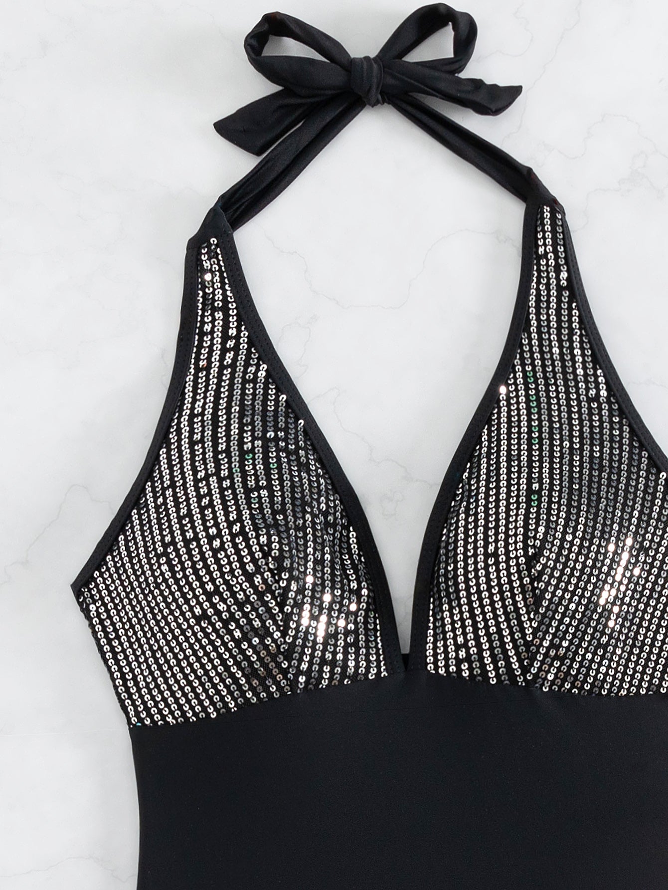 Traje de baño de una pieza para mujer, bikini sexy de una pieza con cuello halter y lentejuelas, sin espalda