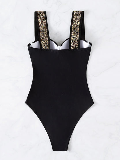 Traje de baño de una pieza para mujer con incrustaciones de diamantes y soporte de acero, traje de baño push up