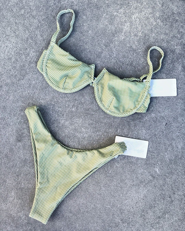 Women Seperated Swimwear Retro Dot Steel Bracket Gathered Sexy Bikini YatHin