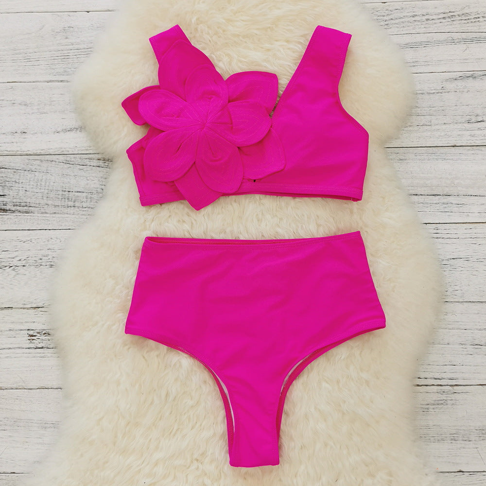 Traje de baño dividido sin mangas con estampado floral grande de línea Heavy Industry para mujer, bikini de color sólido