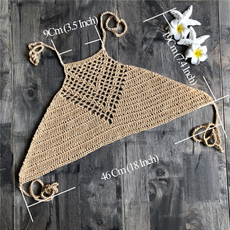 Hand Crocheting Beach Bikini Halter Chest Wrapped Sexy Beach Hand Woven Split Triangle Swimming Trunks