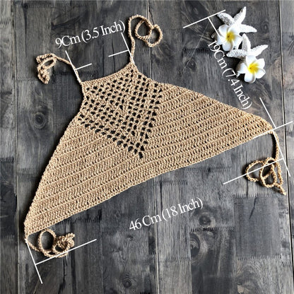 Hand Crocheting Beach Bikini Halter Chest Wrapped Sexy Beach Hand Woven Split Triangle Swimming Trunks