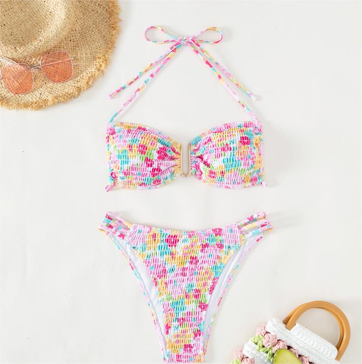 Traje de baño bikini sexy con top de tubo fruncido