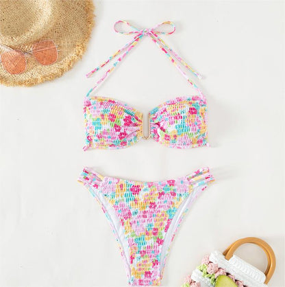 Traje de baño bikini sexy con top de tubo fruncido