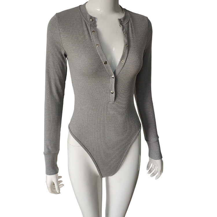Long Sleeve Sunken Stripe Air Eye Jumpsuit Fall Winter Base Top