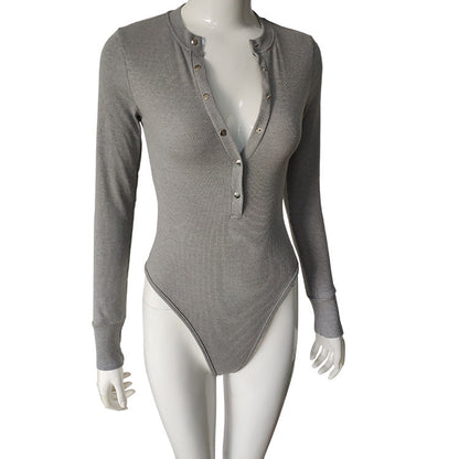 Long Sleeve Sunken Stripe Air Eye Jumpsuit Fall Winter Base Top
